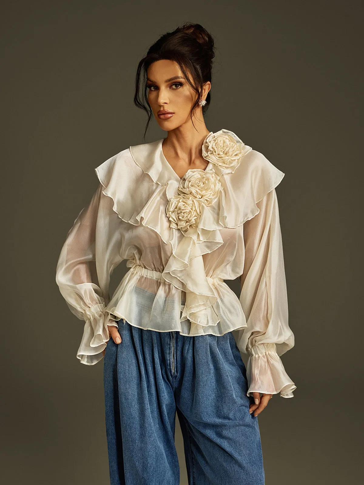 Larya Flare Sleeve Flower Ruffle Top sold by Mew Mews product image thumbnail 4