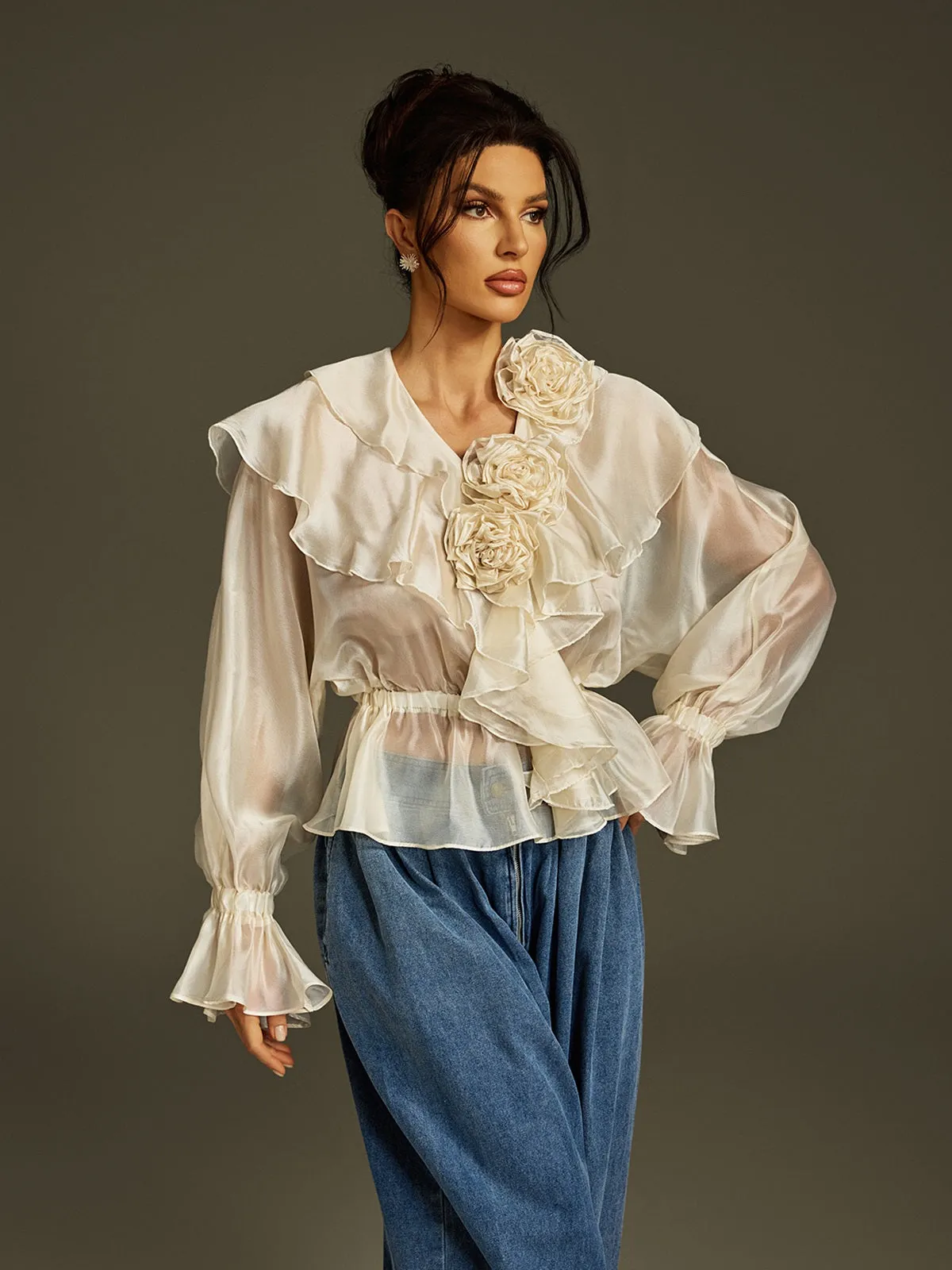 Larya Flare Sleeve Flower Ruffle Top sold by Mew Mews product image thumbnail 5