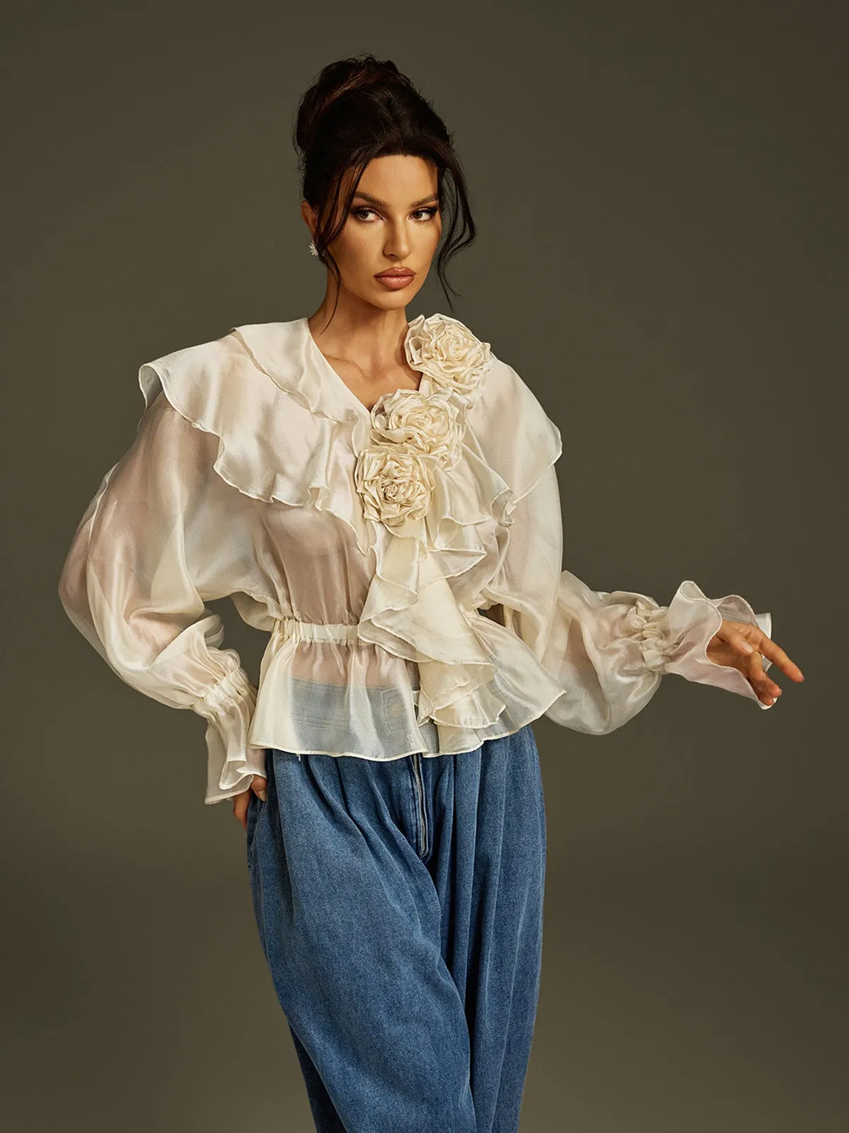 Larya Flare Sleeve Flower Ruffle Top sold by Mew Mews product image thumbnail 2