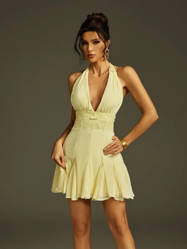 Zolsis Plunge Neck Ruffle Mini Dress sold by Mew Mews