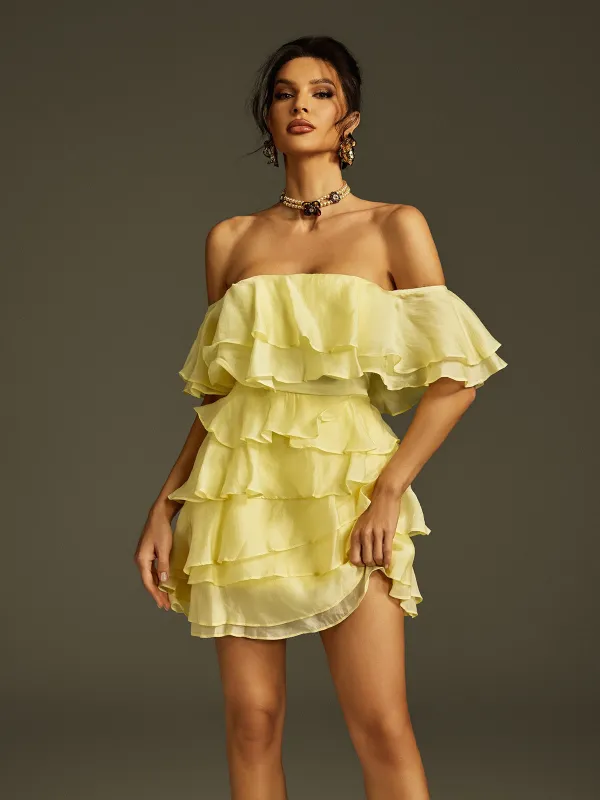 Zynxia Off Shoulder Ruffle Mini Dress sold by Mew Mews