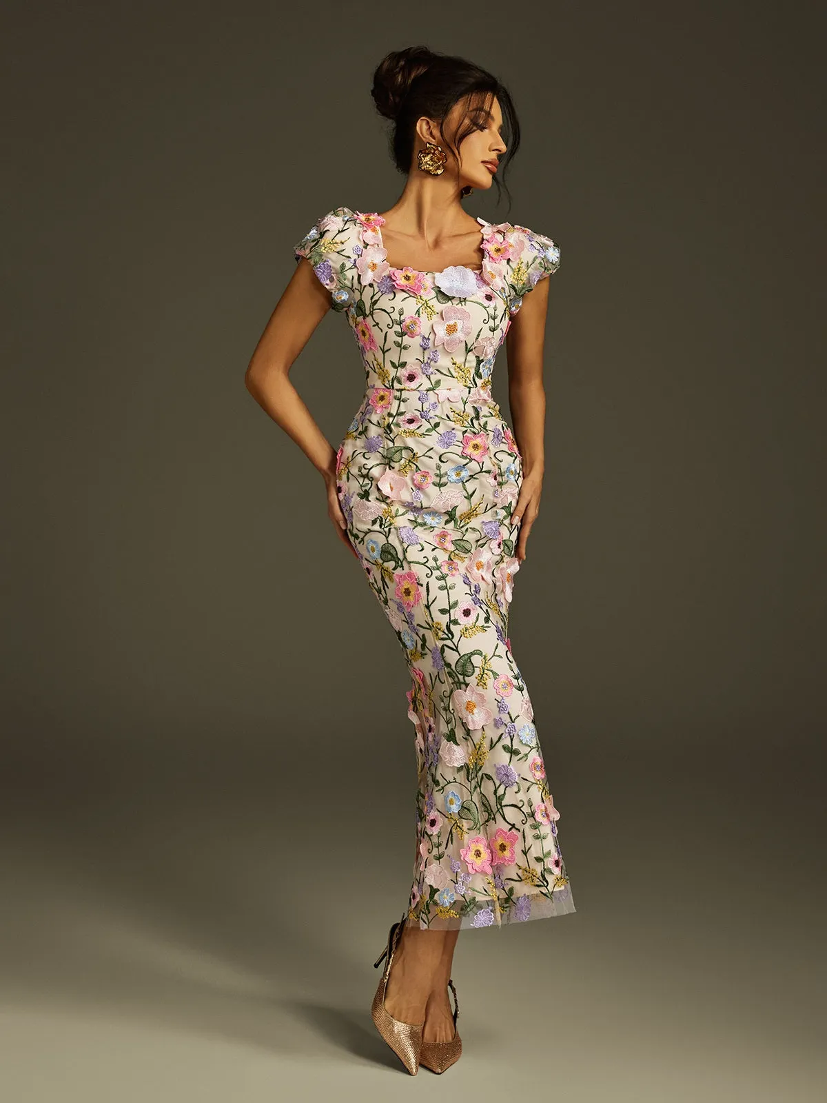 Zolthar Embroidered Flower Midi Dress sold by Mew Mews product image thumbnail 2