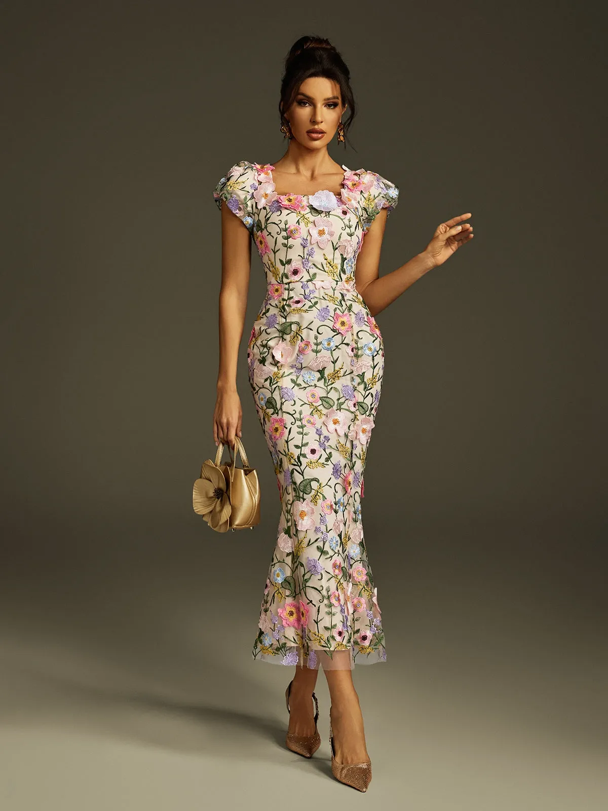 Zolthar Embroidered Flower Midi Dress sold by Mew Mews product image thumbnail 4
