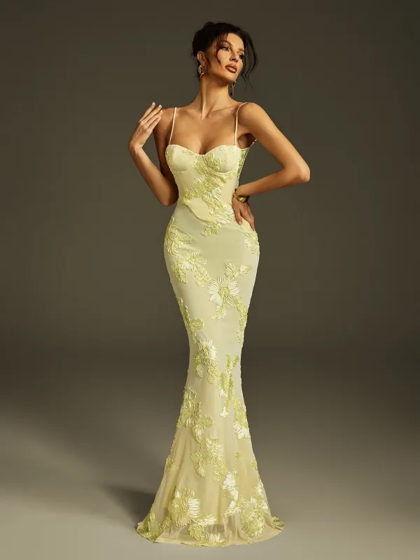 Zryne Spaghetti Embroidered Flower Maxi Dress sold by Mew Mews