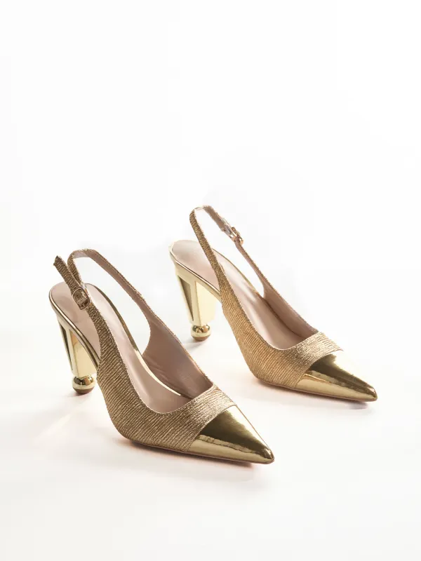 Loften Lustre Gold Heels made by Mew Mews