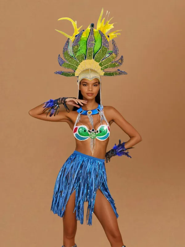 Wyvorn Fringe Rhinestone Skirt Set In Blue sold by Mew Mews