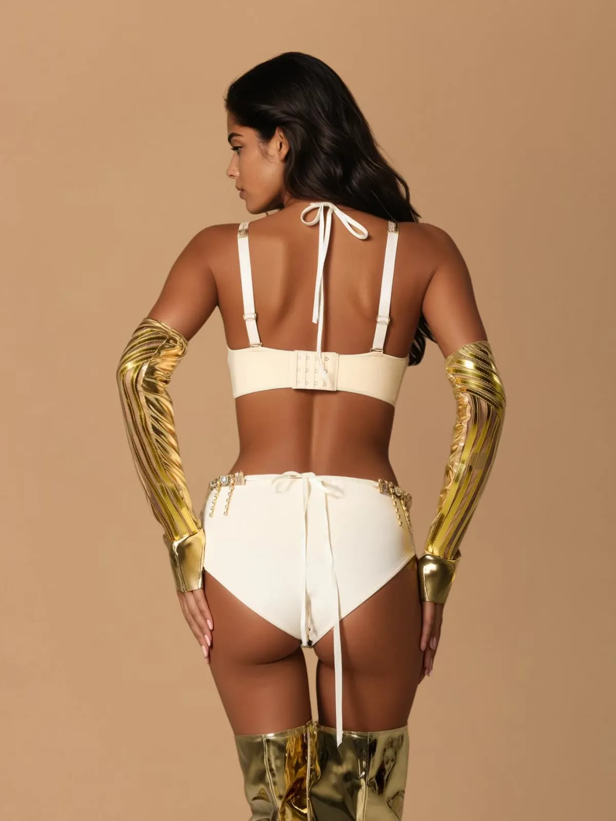 Wynith Rhinestone Bikini Three Piece Set In Gold sold by Mew Mews product image thumbnail 5