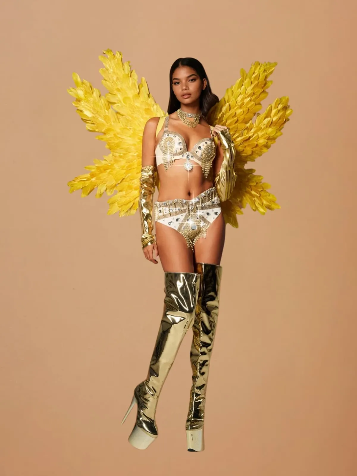 Wynith Rhinestone Bikini Three Piece Set In Gold sold by Mew Mews product image thumbnail 3