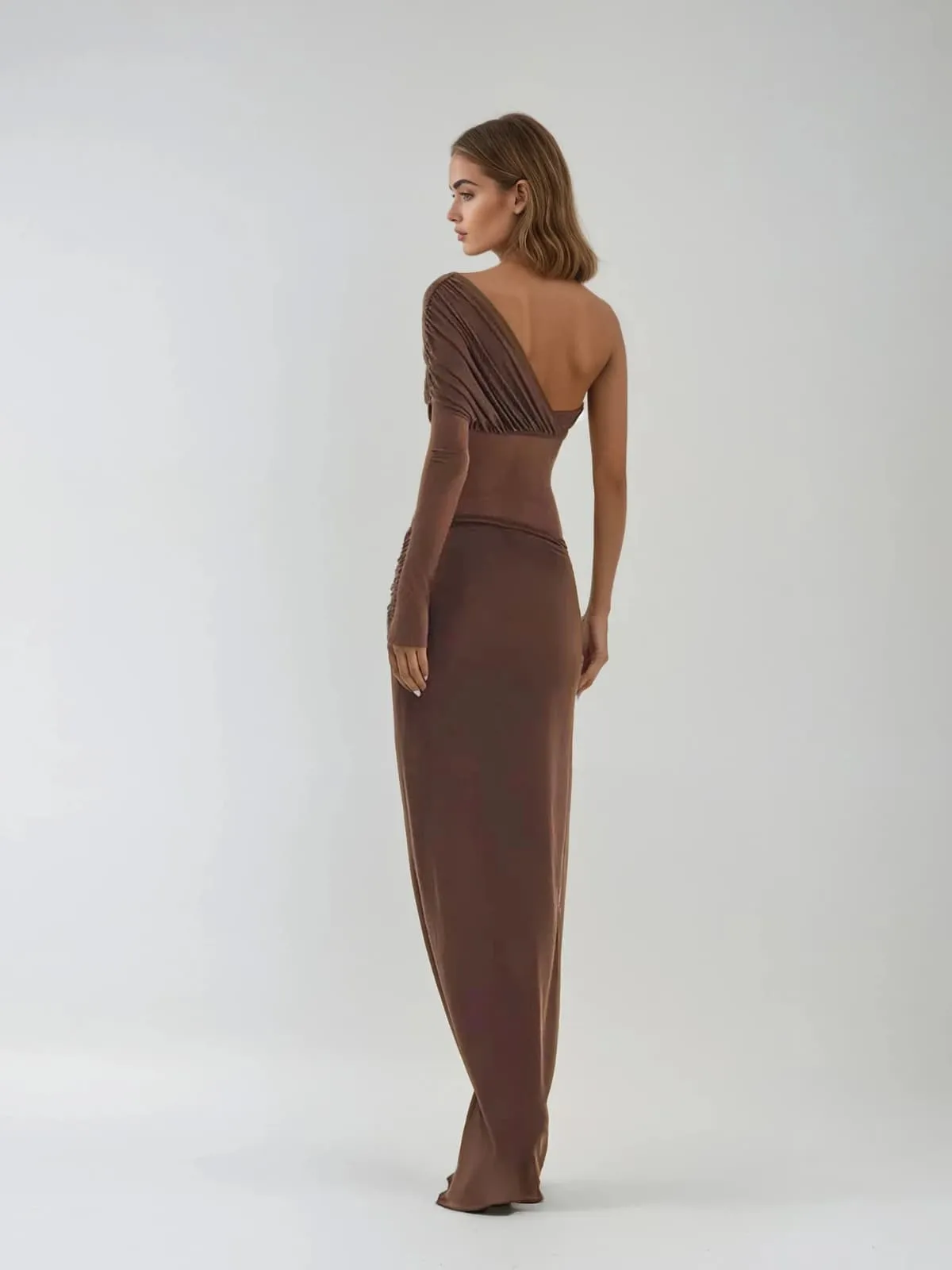 Myrxel One Shoulder Ruched Maxi Dress sold by Mew Mews product image thumbnail 4