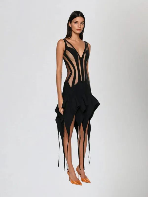 Quron Sleeveless Fringe Ruffle Mini Dress sold by Mew Mews