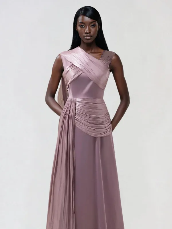 Anathema Ruched Draped Satin Maxi Dress sold by Mew Mews