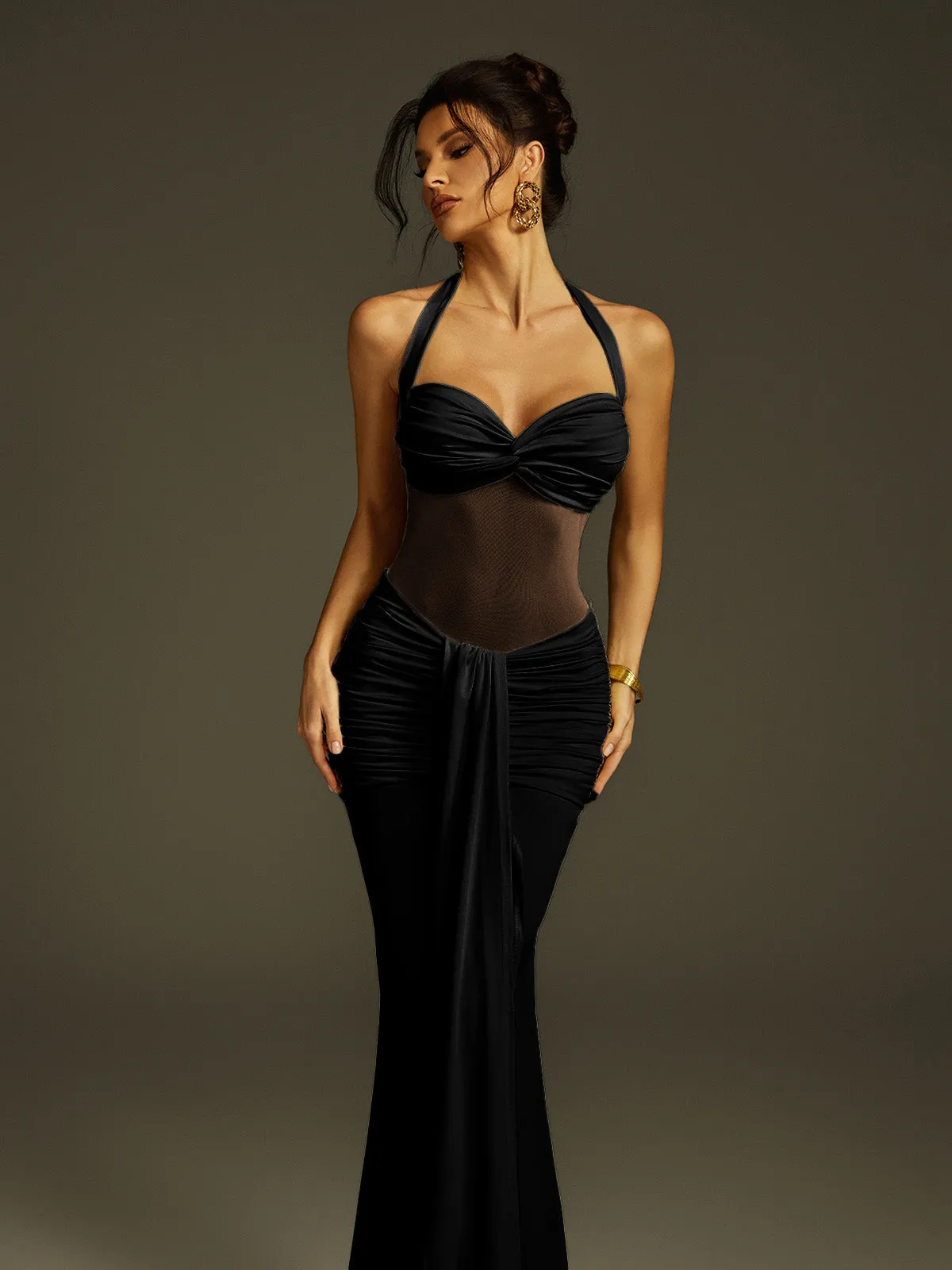 Zylon Halterneck Draped Maxi Dress In Black sold by Mew Mews product image thumbnail 5
