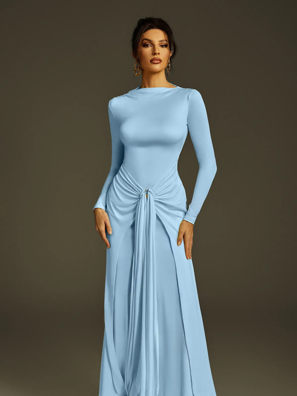 Zoltex Long Sleeve Draped Maxi Dress In Blue sold by Mew Mews product image thumbnail 5