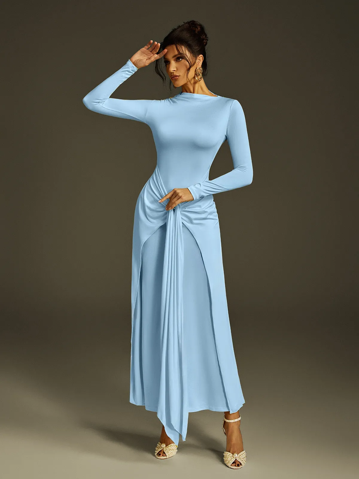 Zoltex Long Sleeve Draped Maxi Dress In Blue sold by Mew Mews product image thumbnail 3
