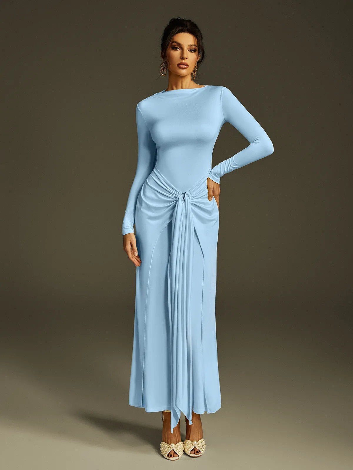Zoltex Long Sleeve Draped Maxi Dress In Blue sold by Mew Mews product image thumbnail 2