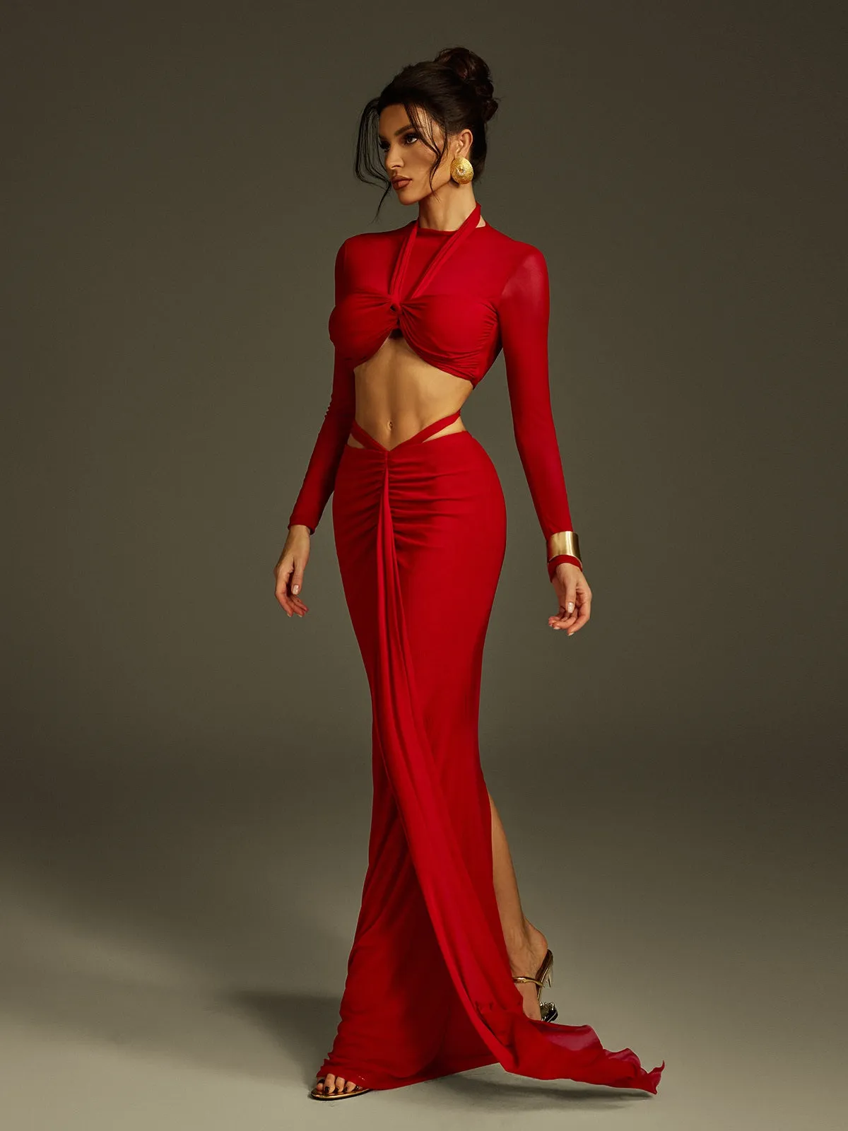 Pryssa Long Sleeve Ruched Draped Skirt Set sold by Mew Mews product image thumbnail 4