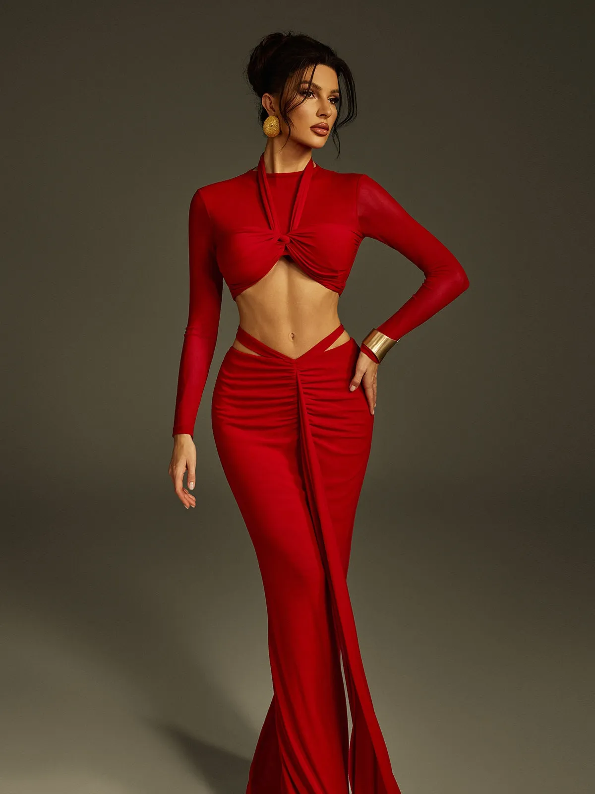Pryssa Long Sleeve Ruched Draped Skirt Set sold by Mew Mews product image thumbnail 5