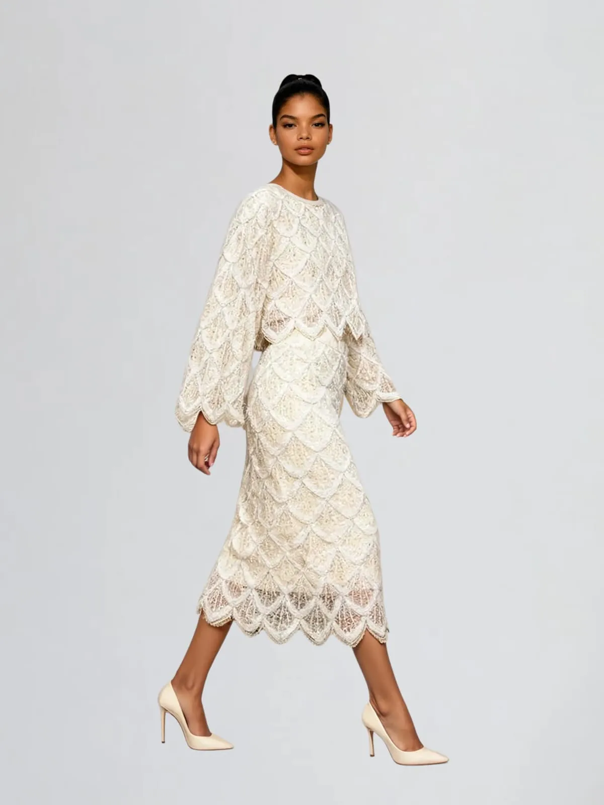 Caspin Long Sleeve Pearl Skirt Set sold by Mew Mews product image thumbnail 2