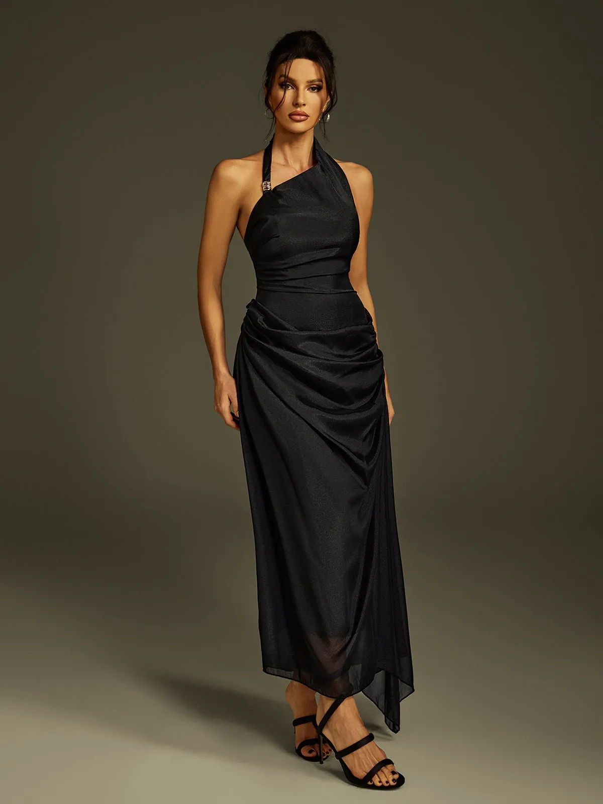 Llinos Halterneck Ruched Maxi Dress sold by Mew Mews product image thumbnail 4