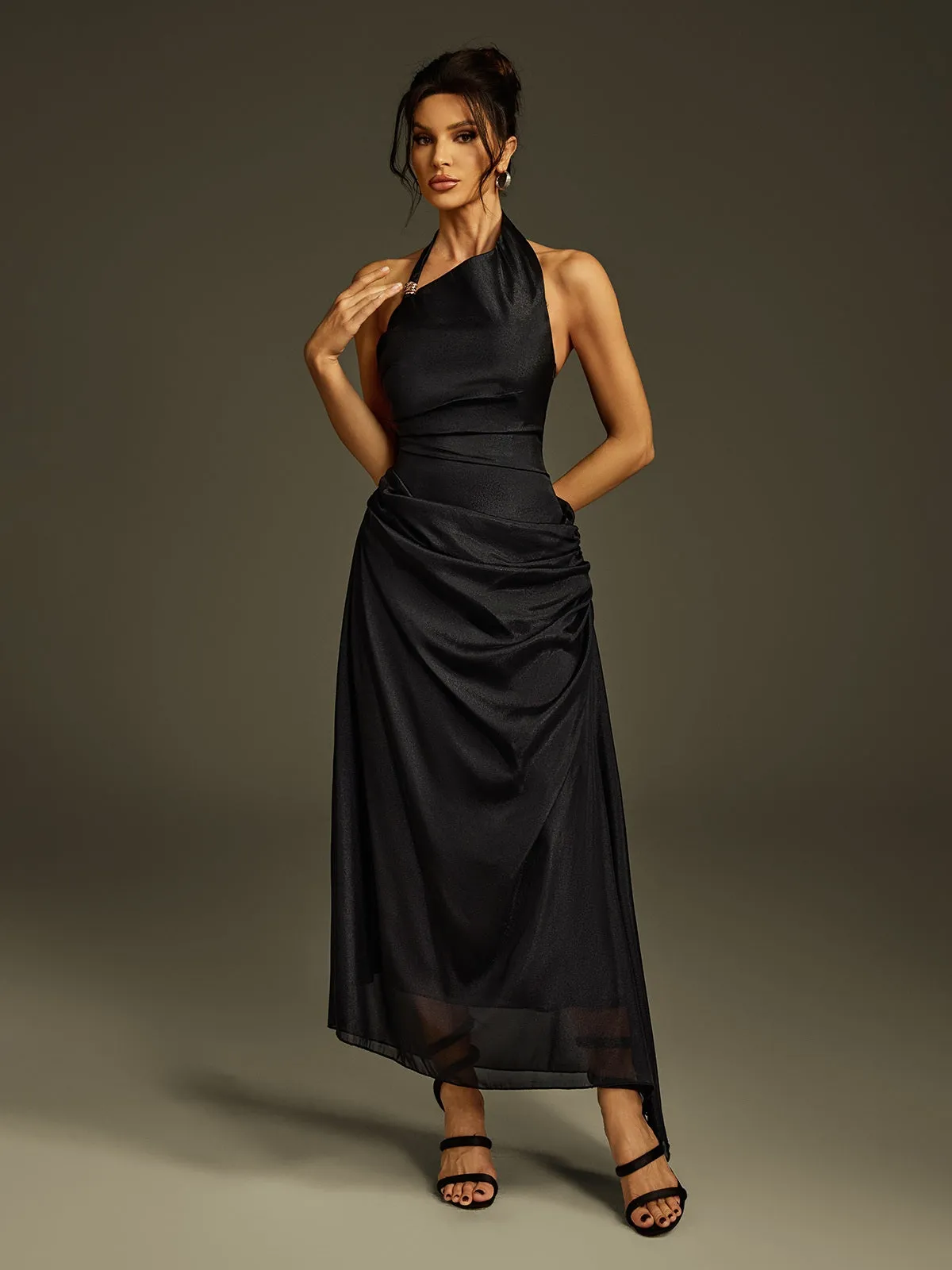 Llinos Halterneck Ruched Maxi Dress sold by Mew Mews product image thumbnail 3