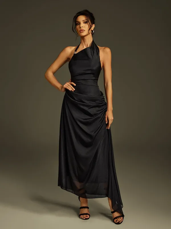 Llinos Halterneck Ruched Maxi Dress sold by Mew Mews