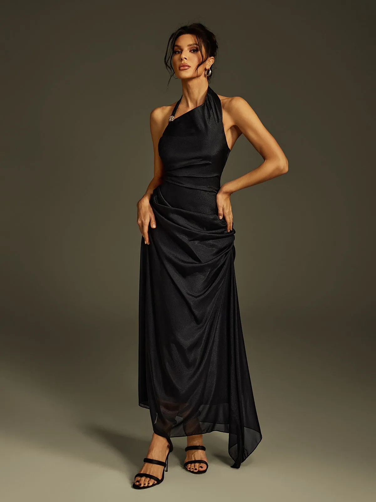 Llinos Halterneck Ruched Maxi Dress sold by Mew Mews product image thumbnail 5