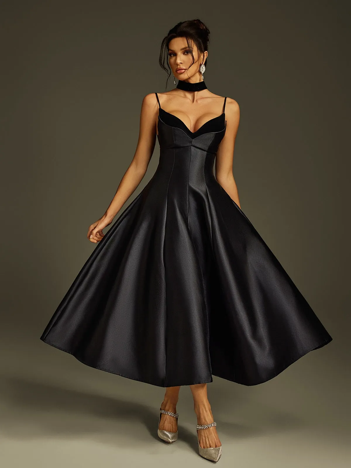 Lizina Spaghetti Satin Midi Dress sold by Mew Mews