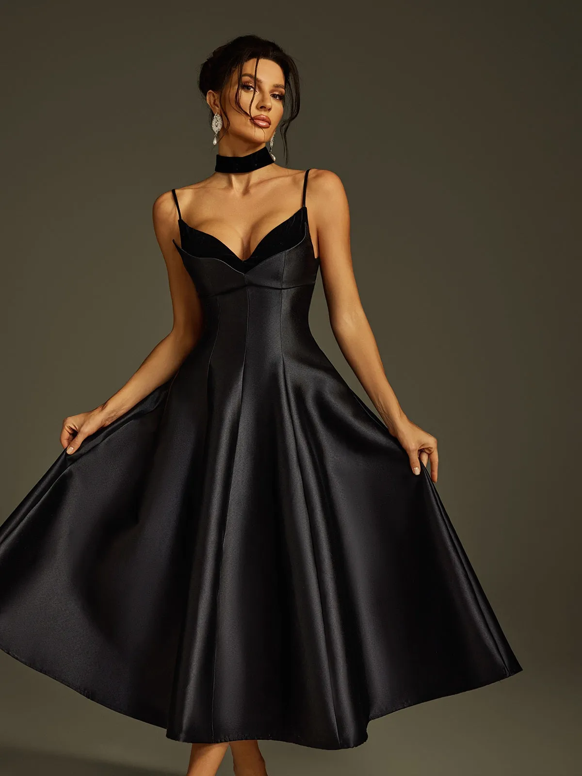 Lizina Spaghetti Satin Midi Dress sold by Mew Mews product image thumbnail 2