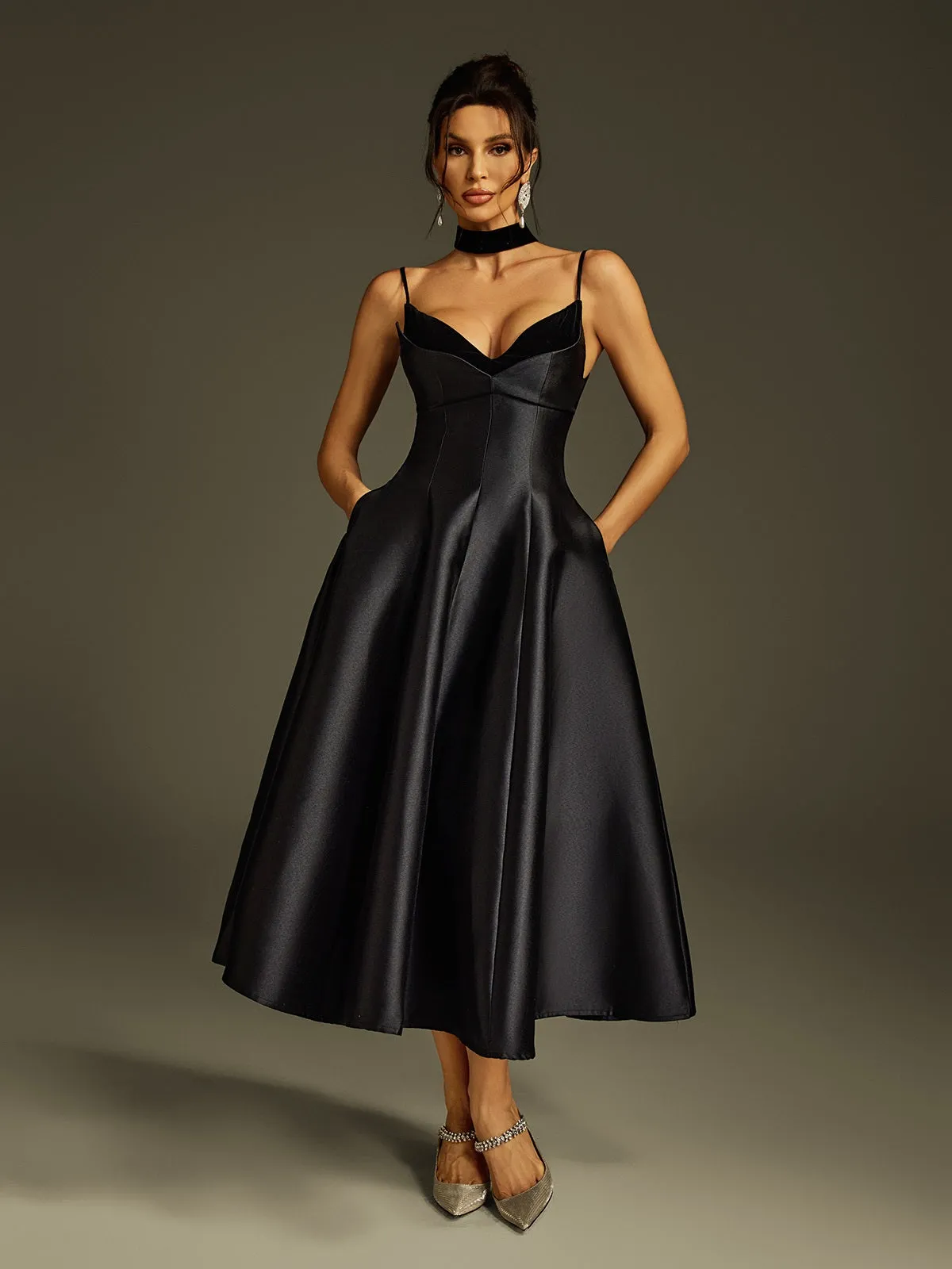 Lizina Spaghetti Satin Midi Dress sold by Mew Mews product image thumbnail 3