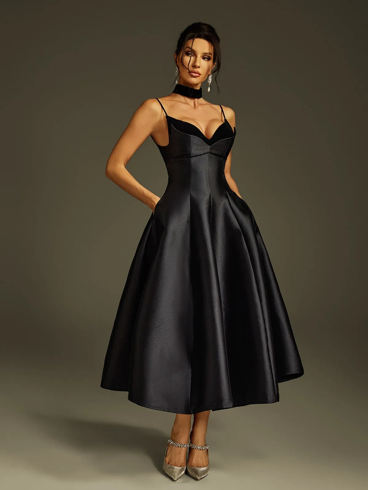 Lizina Spaghetti Satin Midi Dress sold by Mew Mews product image thumbnail 4