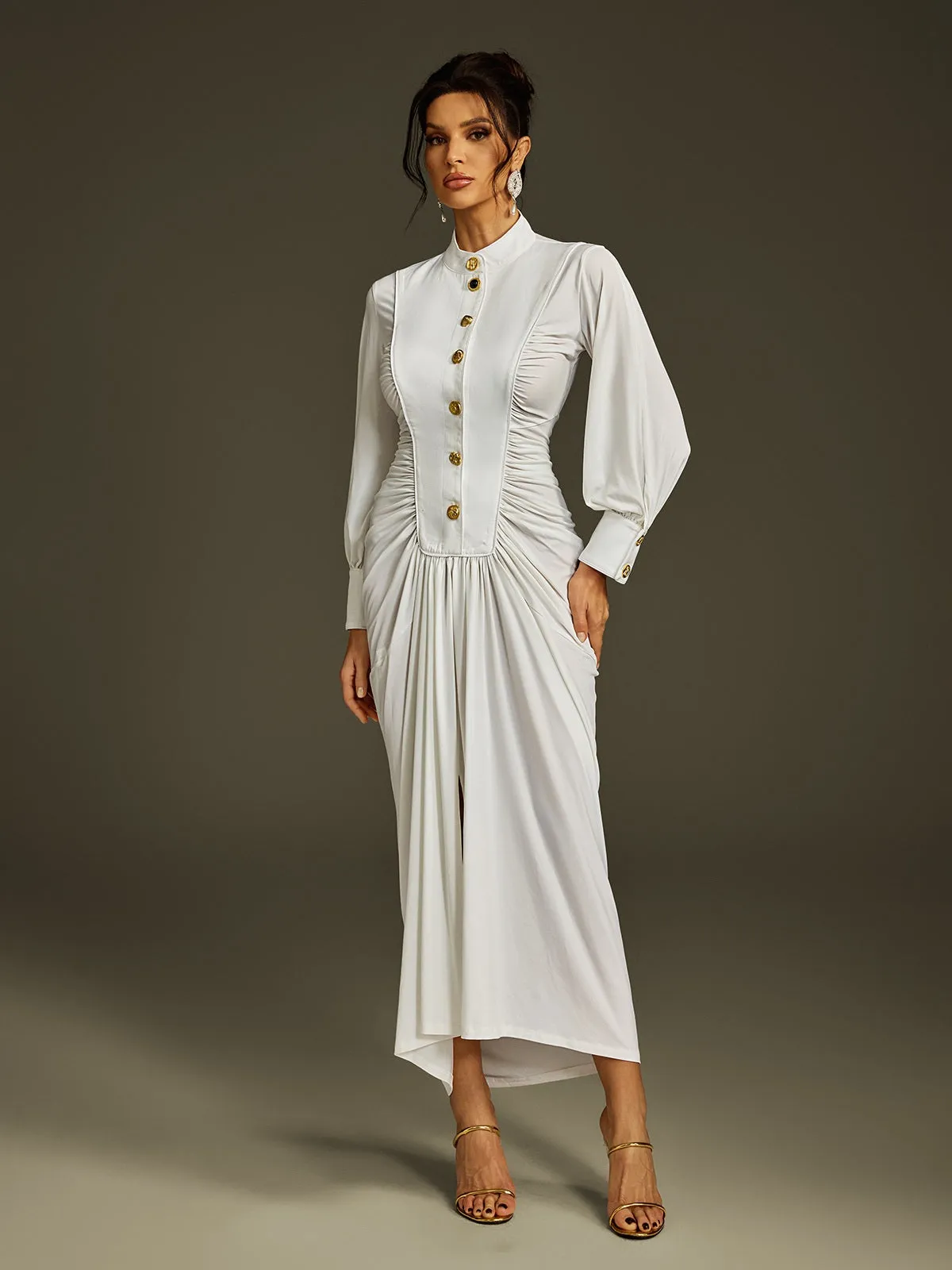 Liviu Long Sleeve Ruched Midi Dress sold by Mew Mews product image thumbnail 5