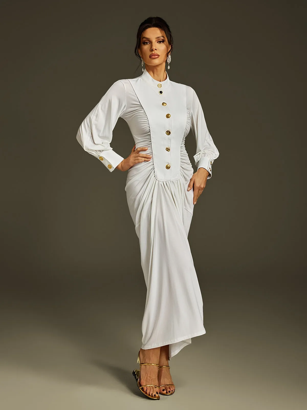 Liviu Long Sleeve Ruched Midi Dress sold by Mew Mews product image thumbnail 4