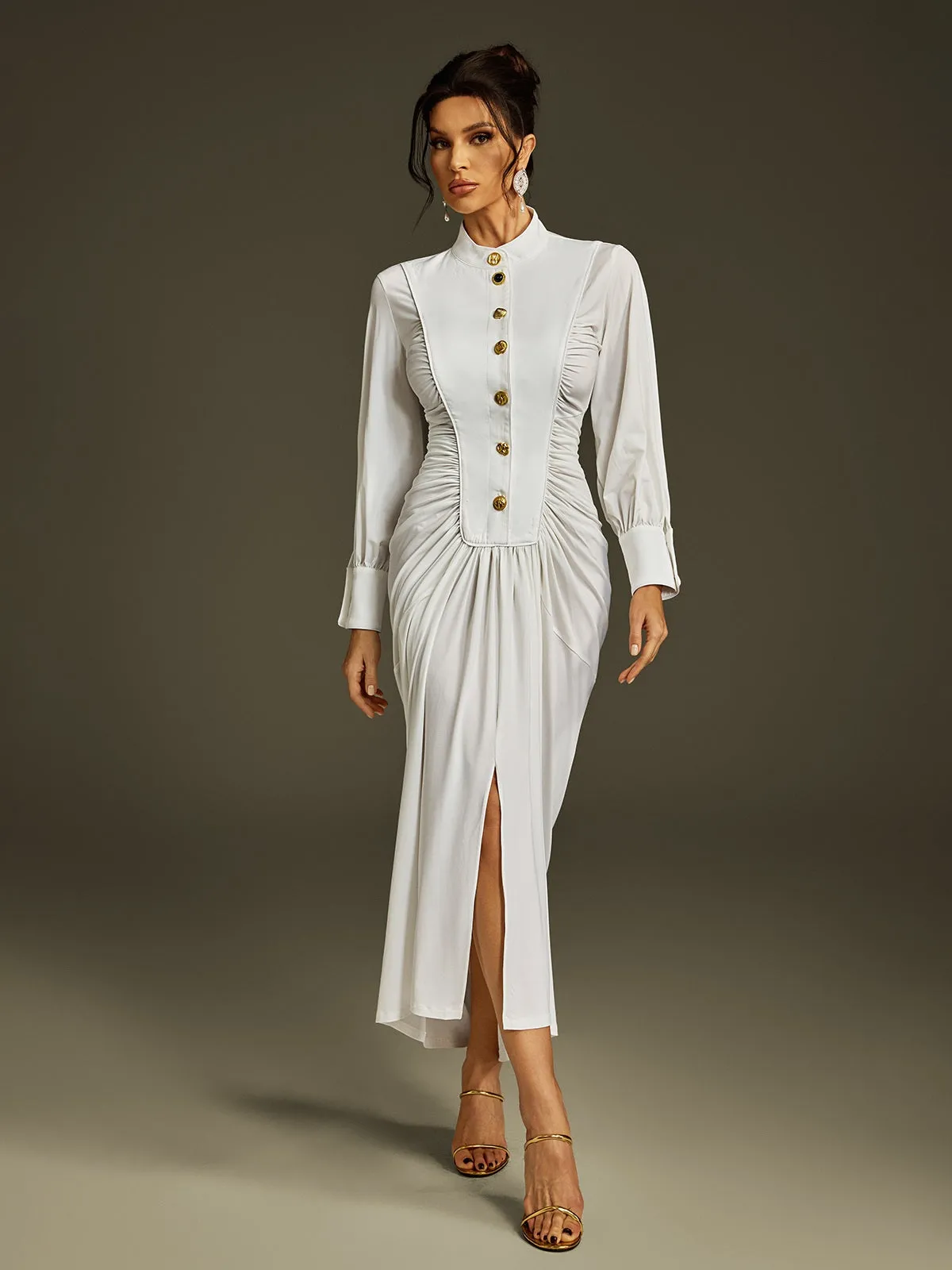 Liviu Long Sleeve Ruched Midi Dress sold by Mew Mews product image thumbnail 3