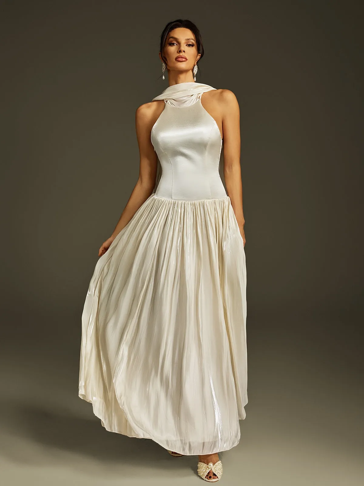 Litzy Halterneck Ruched Maxi Dress sold by Mew Mews