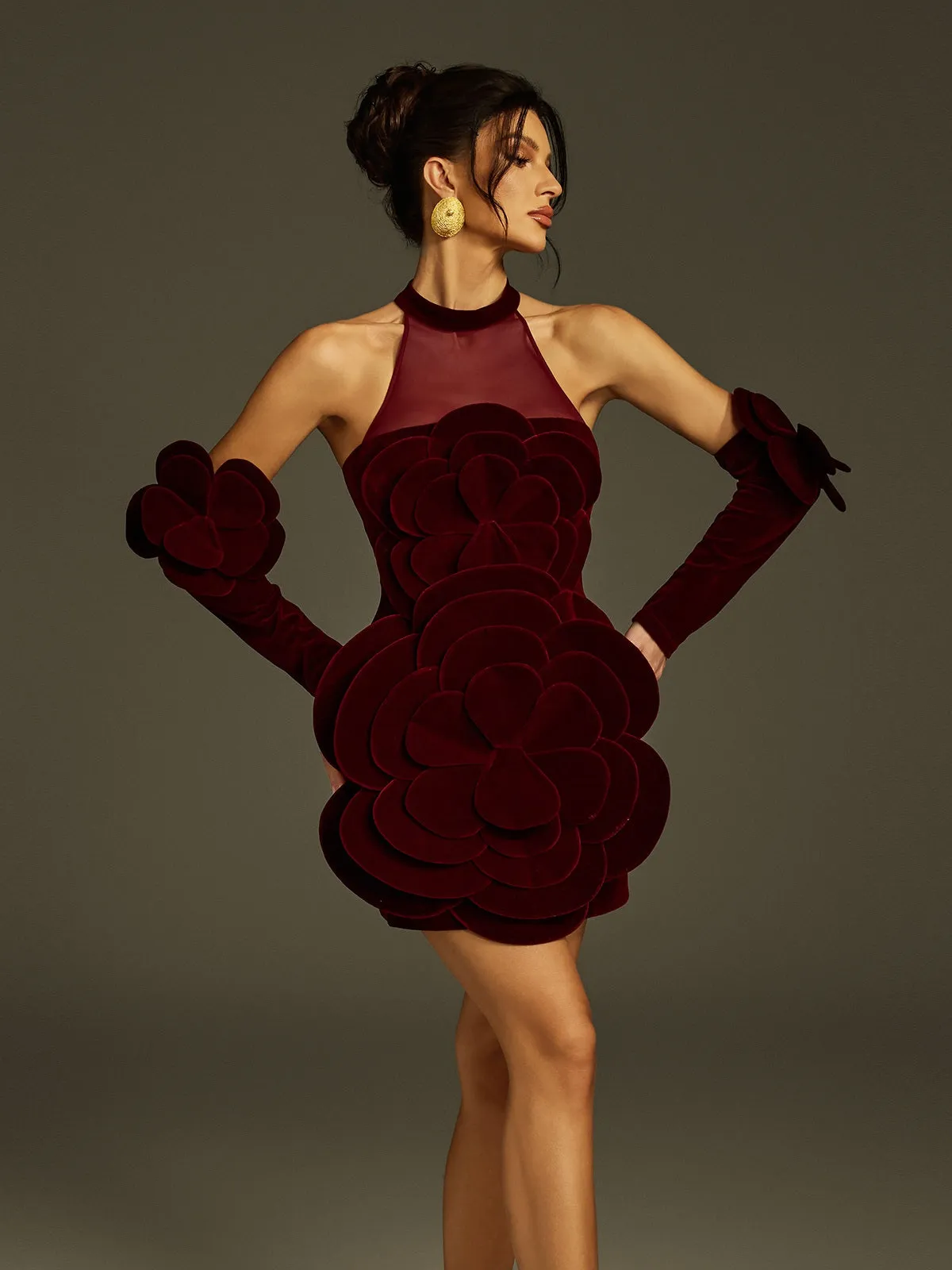 Vesse Flower Velvet Mini Dress sold by Mew Mews product image thumbnail 2