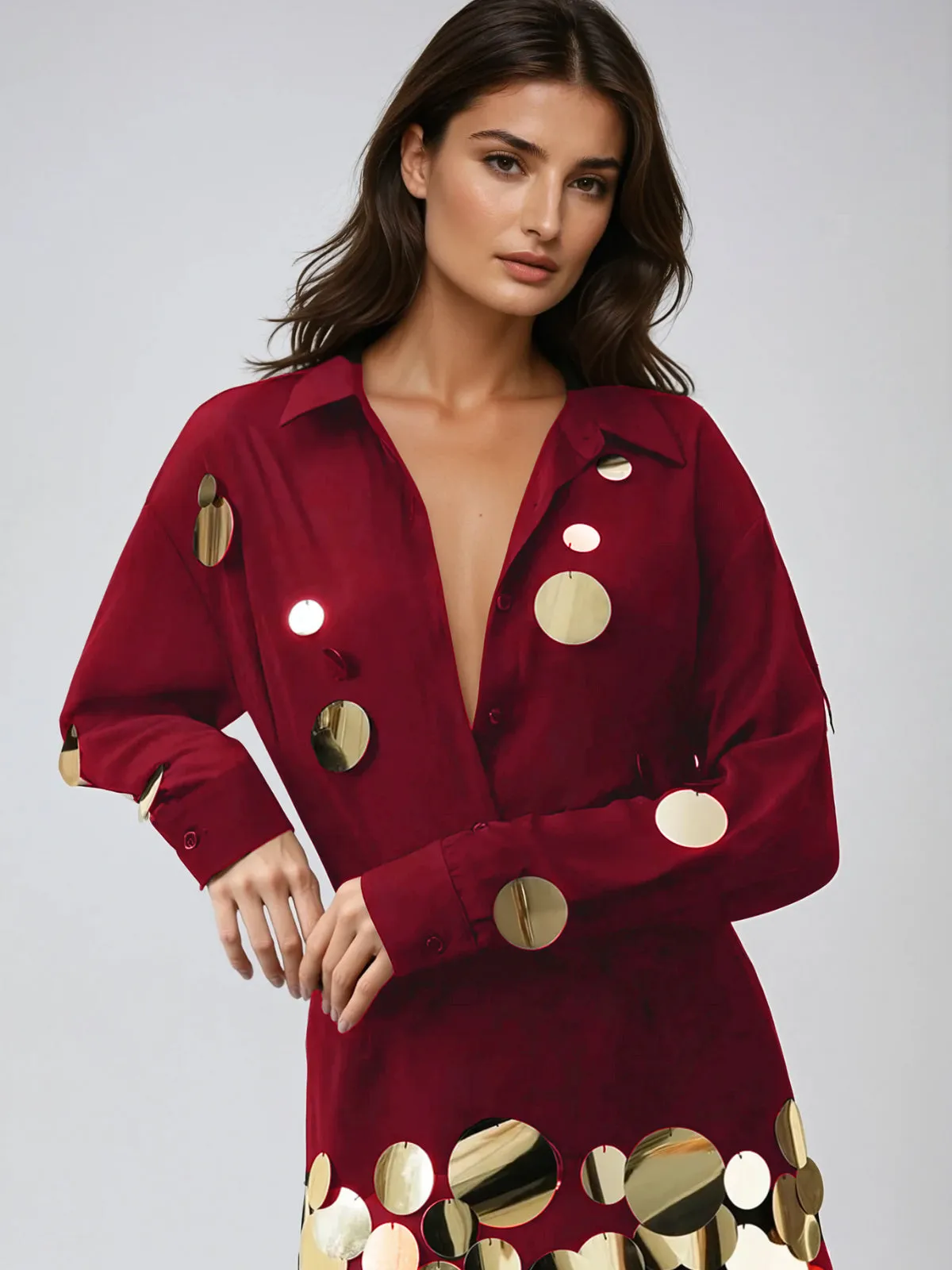 Uthara V Neck Sequin Skirt Set In Red sold by Mew Mews product image thumbnail 3