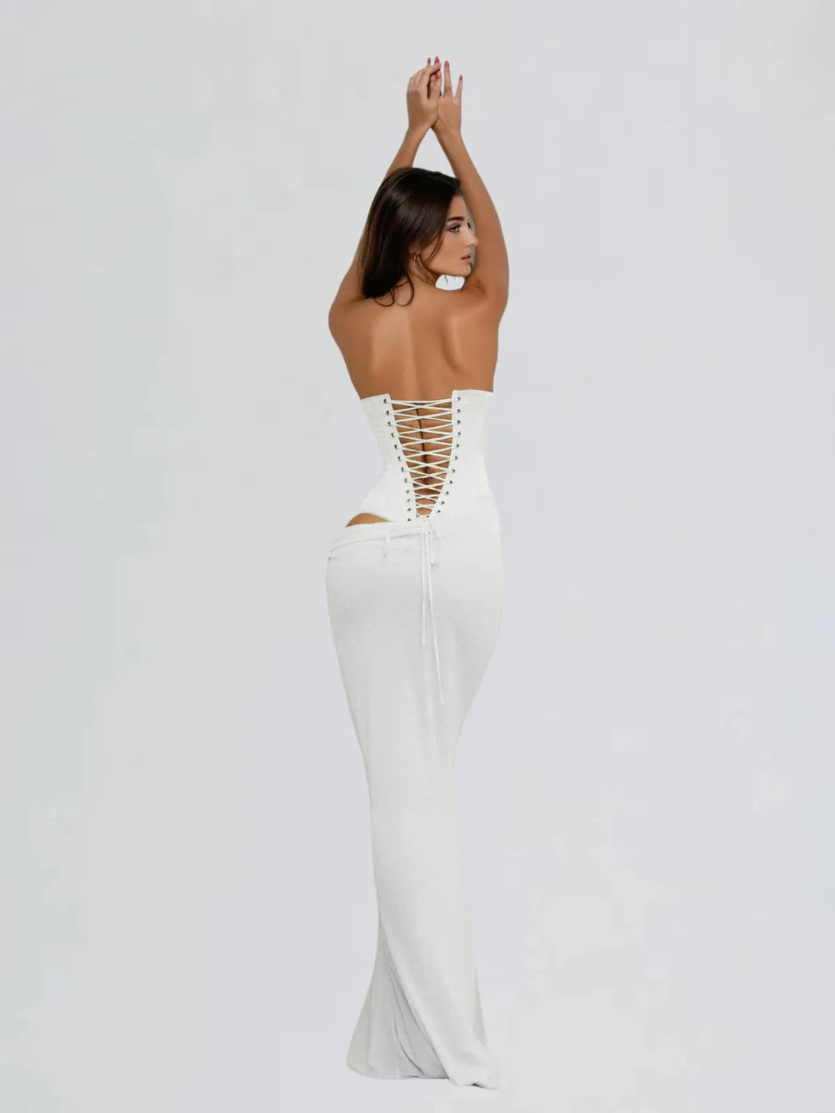Dyrthia Strapless Lace Up Maxi Dress sold by Mew Mews product image thumbnail 5