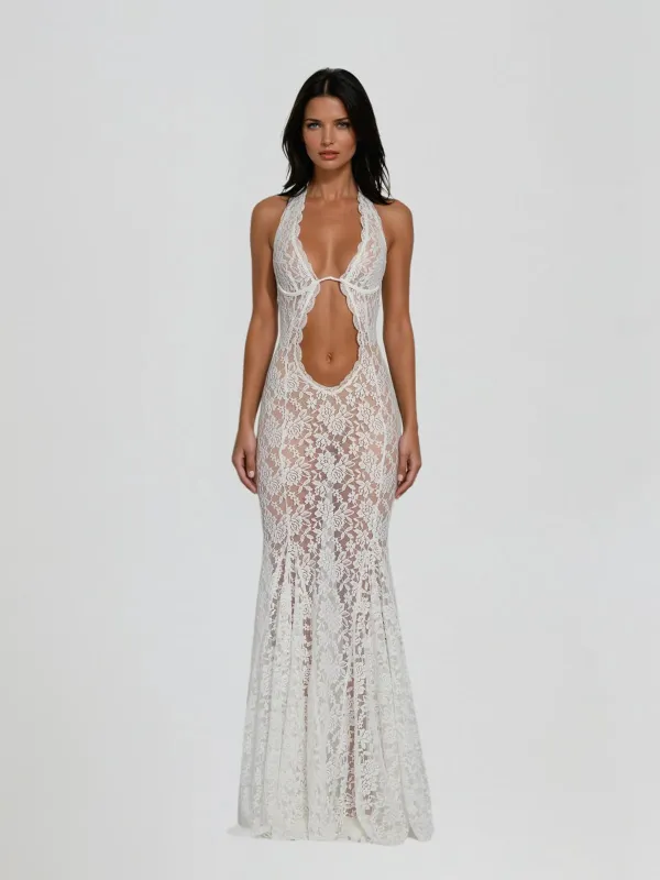 Cygnar Halterneck Lace Cutout Maxi Dress sold by Mew Mews