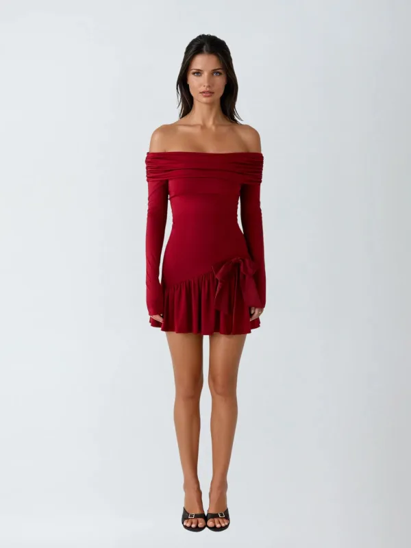 Cerulea Off Shoulder Bow Mini Dress sold by Mew Mews
