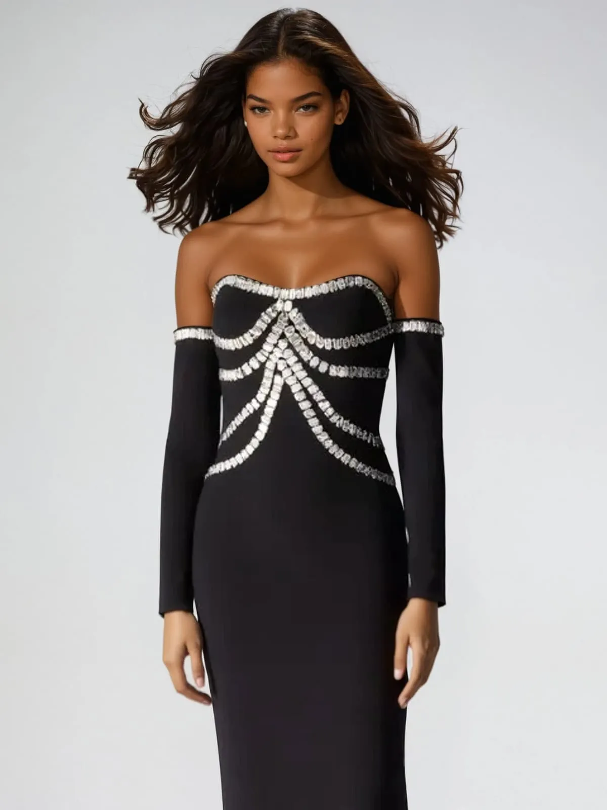Drosyn Strapless Crystal Bandage Maxi Dress sold by Mew Mews product image thumbnail 2