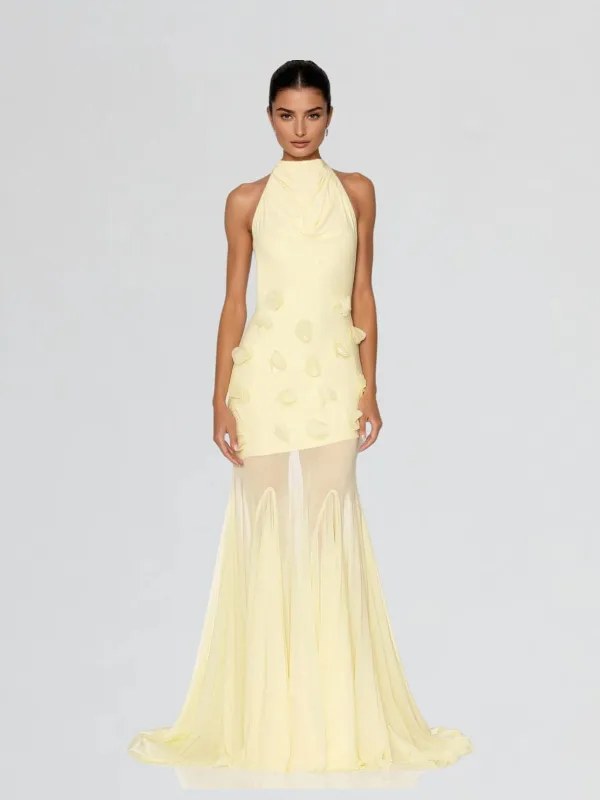 Taerix High Neck Mesh Flower Maxi Dress sold by Mew Mews