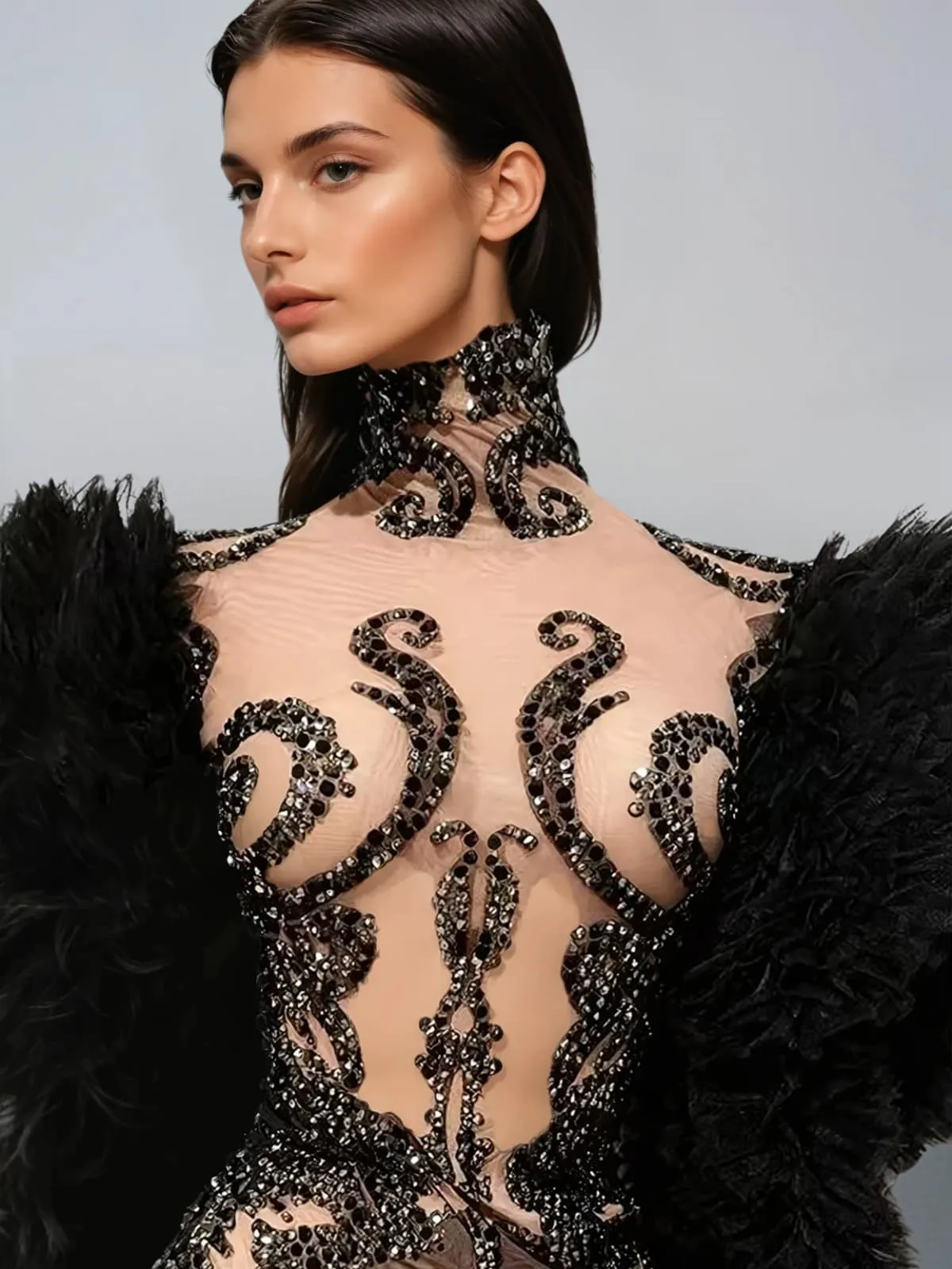 Vazrik High Neck Tulle Rhinestone Mini Dress sold by Mew Mews product image thumbnail 2