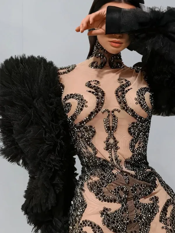 Vazrik High Neck Tulle Rhinestone Mini Dress sold by Mew Mews