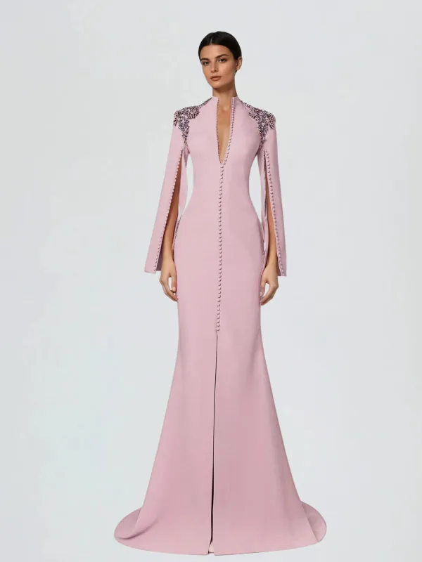 Aegir V Neck Split Maxi Dress sold by Mew Mews