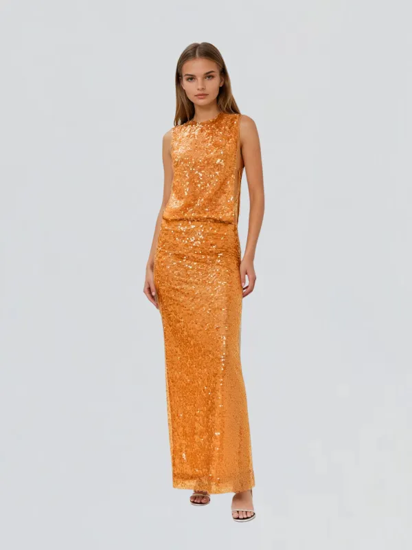 Cometar Sleeveless Sequin Split Maxi Dress sold by Mew Mews