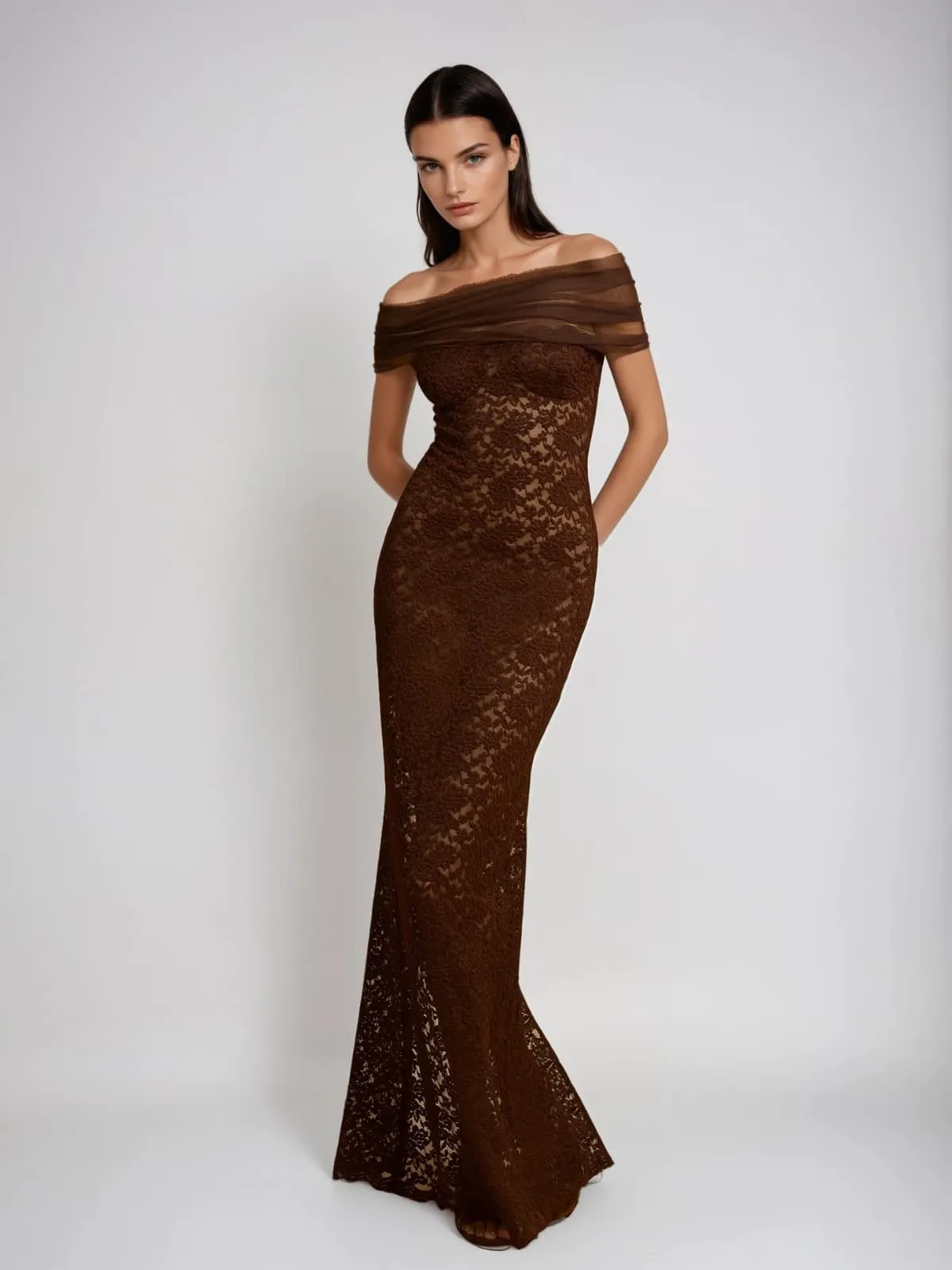 Dilaton Off Shoulder Lace Split Maxi Dress sold by Mew Mews product image thumbnail 2
