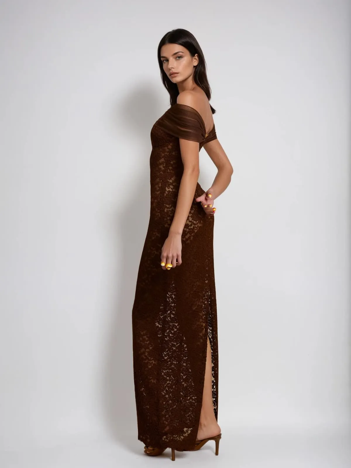 Dilaton Off Shoulder Lace Split Maxi Dress sold by Mew Mews product image thumbnail 4