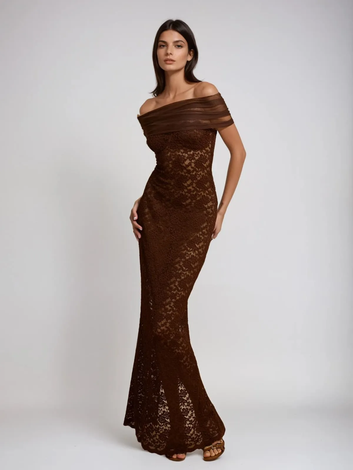 Dilaton Off Shoulder Lace Split Maxi Dress sold by Mew Mews product image thumbnail 3