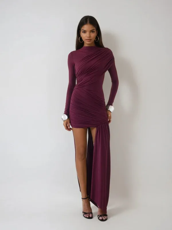 Dyhedra Long Sleeve Draped Ruched Mini Dress sold by Mew Mews