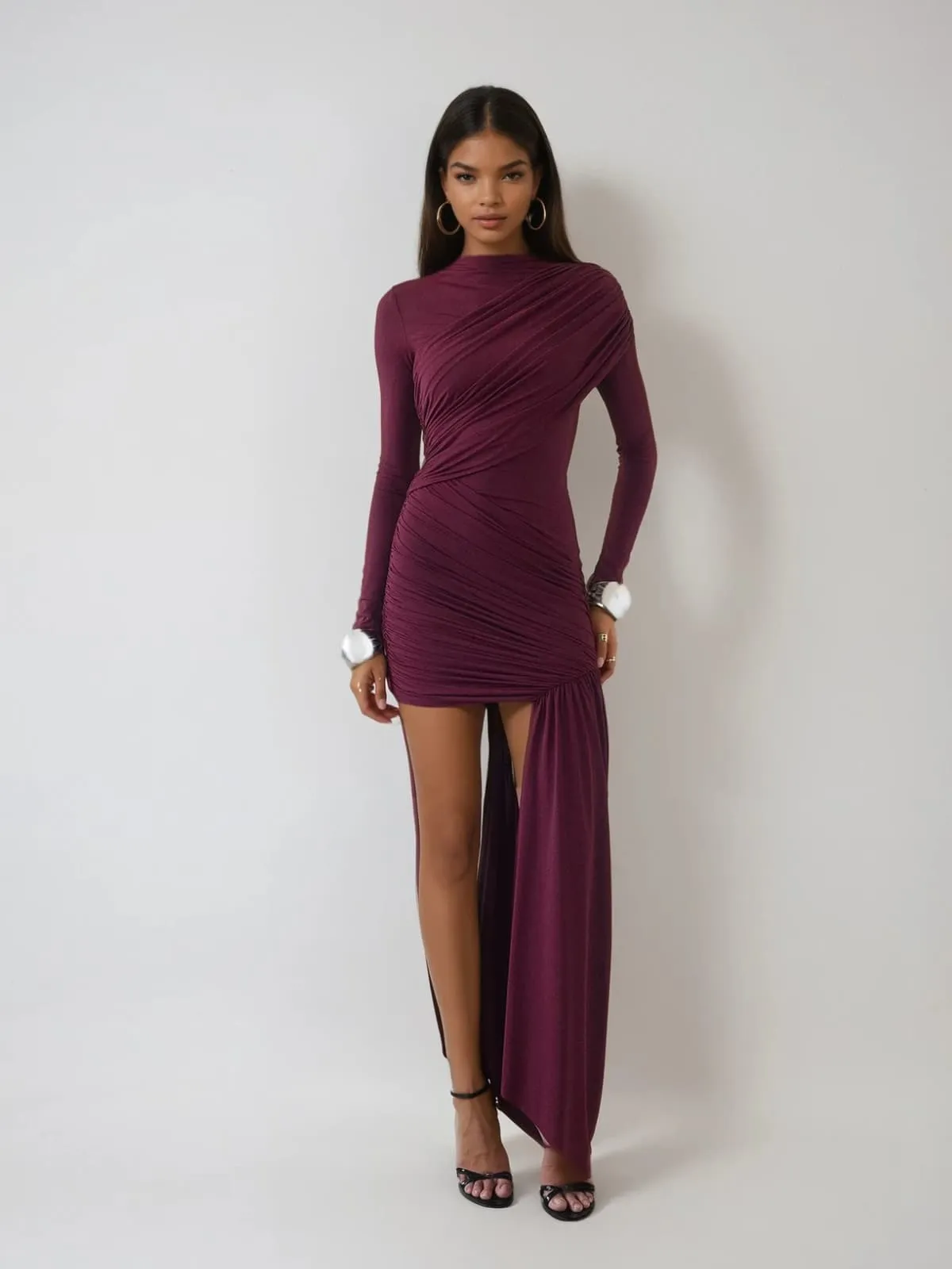 Dyhedra Long Sleeve Draped Ruched Mini Dress sold by Mew Mews